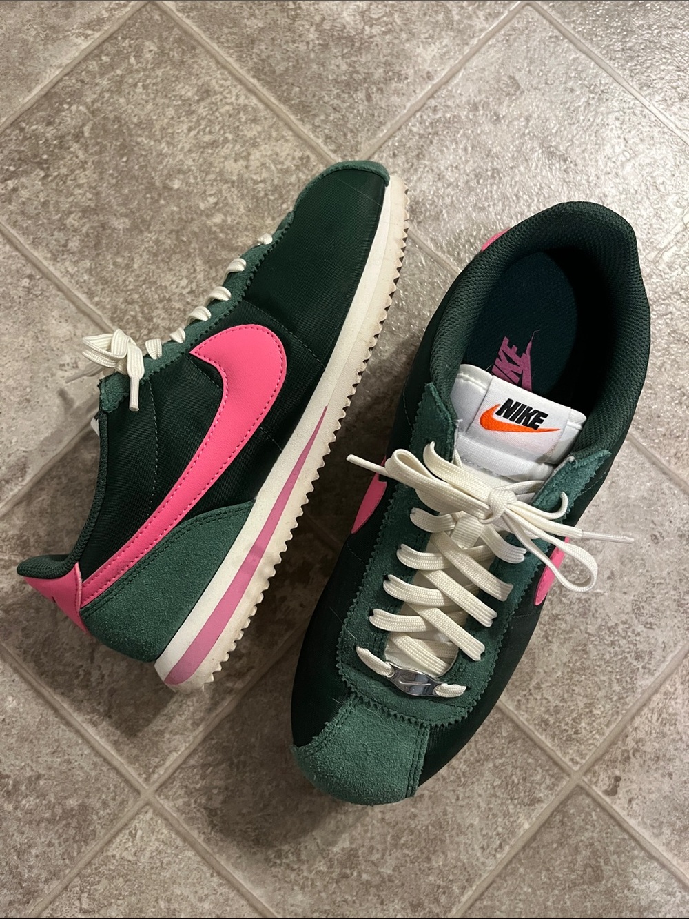Nike Cortez Women's Dark Green Sneakers with Pink Swoosh
